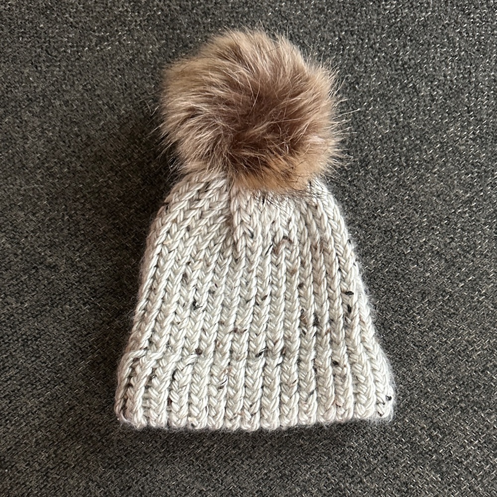 Cozy Knit Pom-Pom Beanie for Kids - Gray and Brown